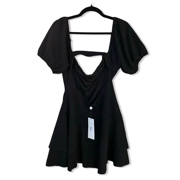 NWT SNDYS Barcelona Dress Black mini puff sleeve Revolve L - Picture 4 of 10